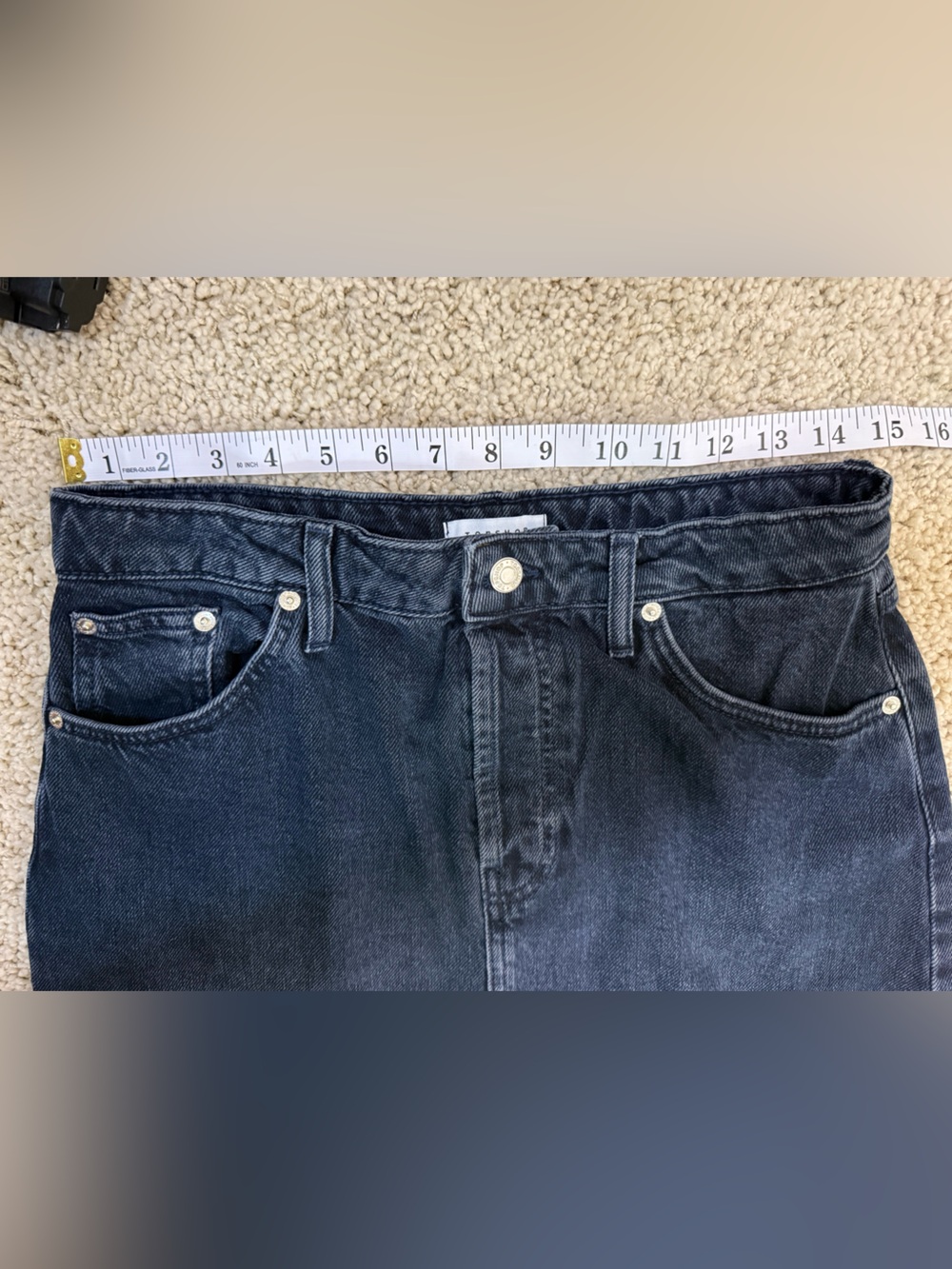 Topshop High Rise Denim Midi Skirt Dark Wash Pencil Size 8 - Picture 10 of 10